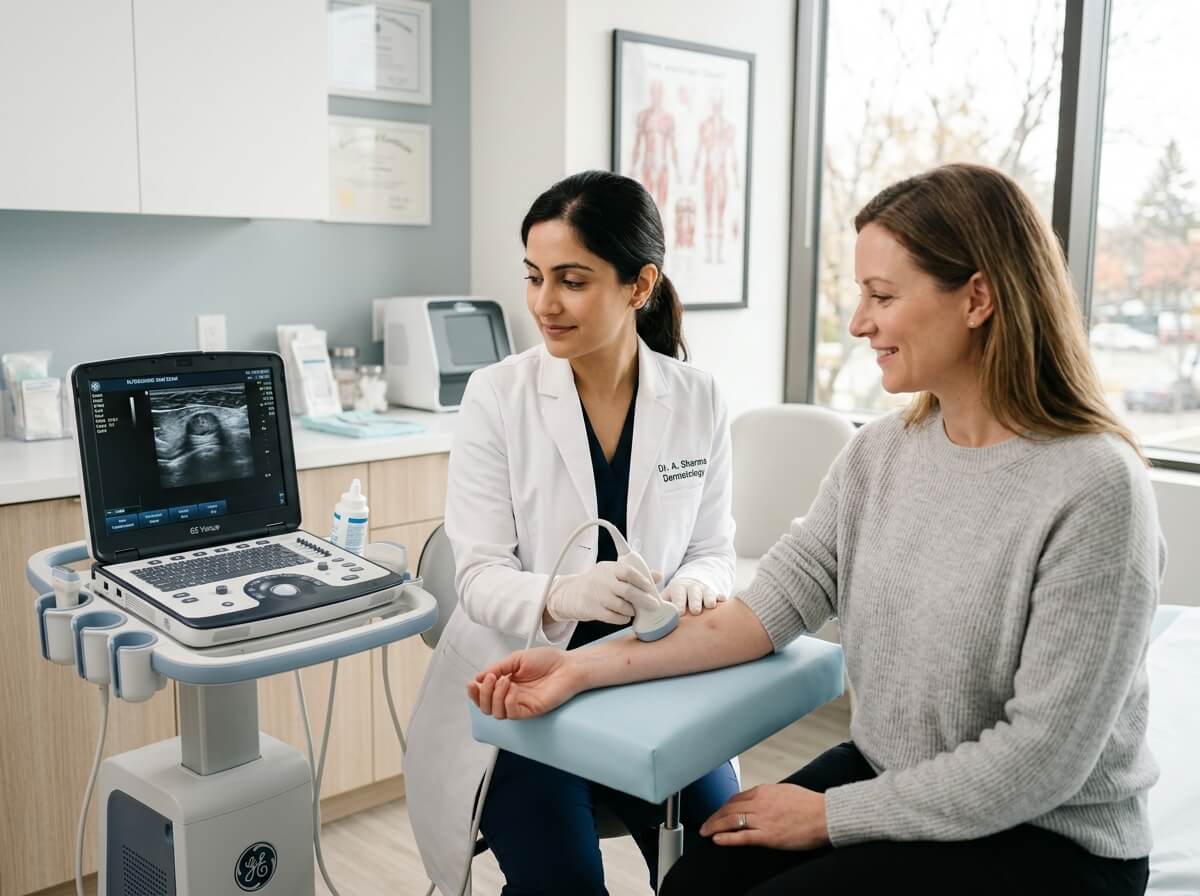 Ultrassom dermatológico realizado na Ultravie